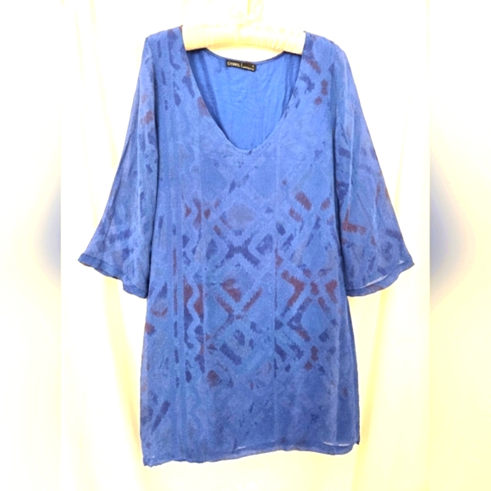 ( Gypsy ) Sheer, Lined Silky Graphic Print Mini Dress
